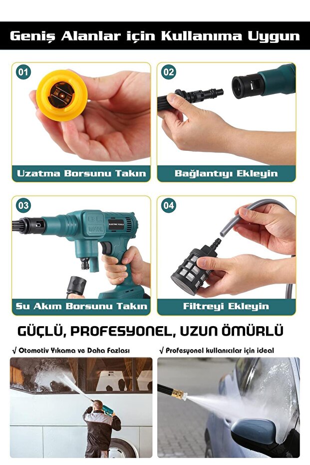 ASSUR 21V 2 Batarya Kömürsüz Motor Dijital Ekranlı Yüksek Basınçlı Akülü Şarjlı Oto Araba Yıkama Makinesi