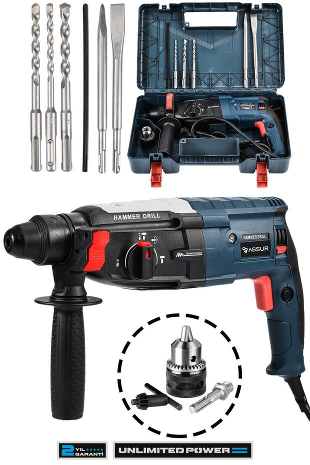 ASSUR 850W Metal Şanzımanlı Kırıcı Delici Darbeli Matkap Seti 2–28 mm