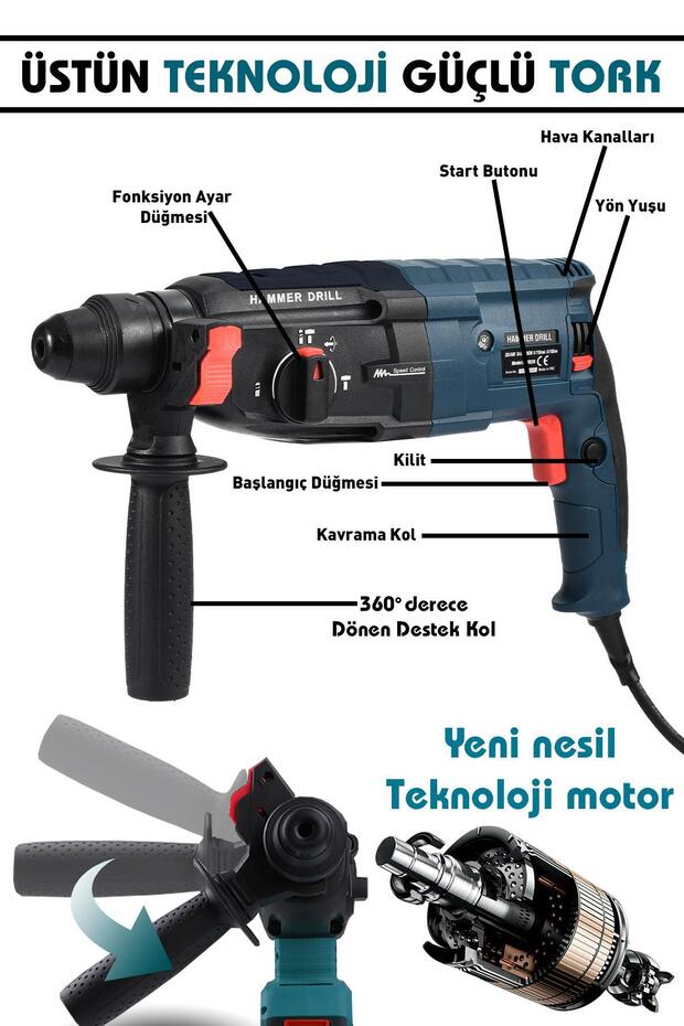 ASSUR 850W Metal Şanzımanlı Kırıcı Delici Darbeli Matkap Seti 2–28 mm