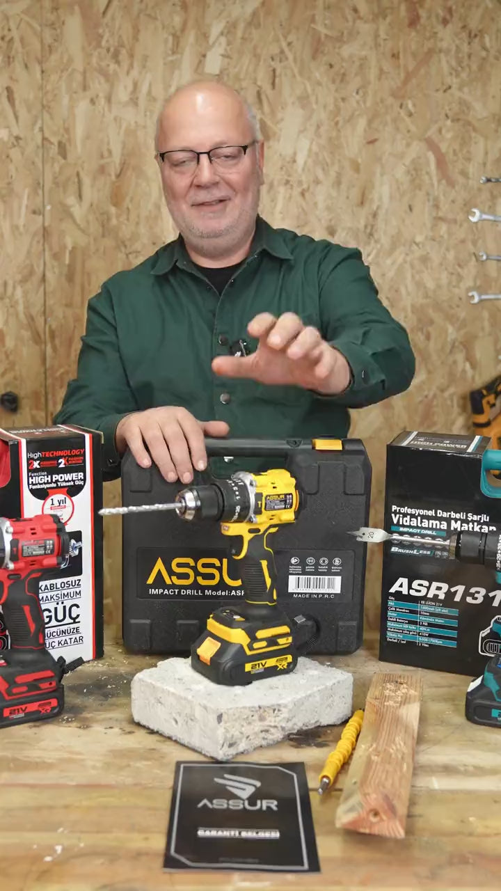 ASSUR 21V Çift Akülü 74 Parça Kömürsüz Darbeli Şarjlı Matkap Seti